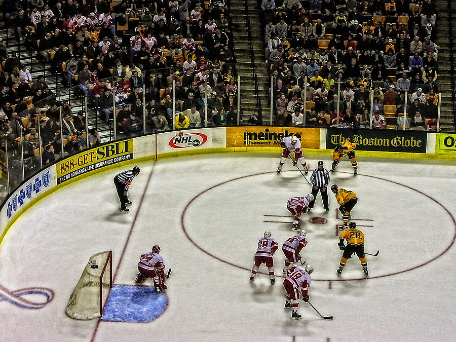 Bruins and Red Wings Faceoff Photograph by Mike Martin