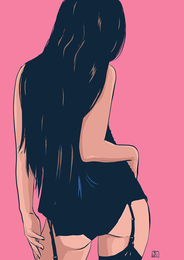 Sexy Girl Drawing - Brunette in Black by Giuseppe Cristiano