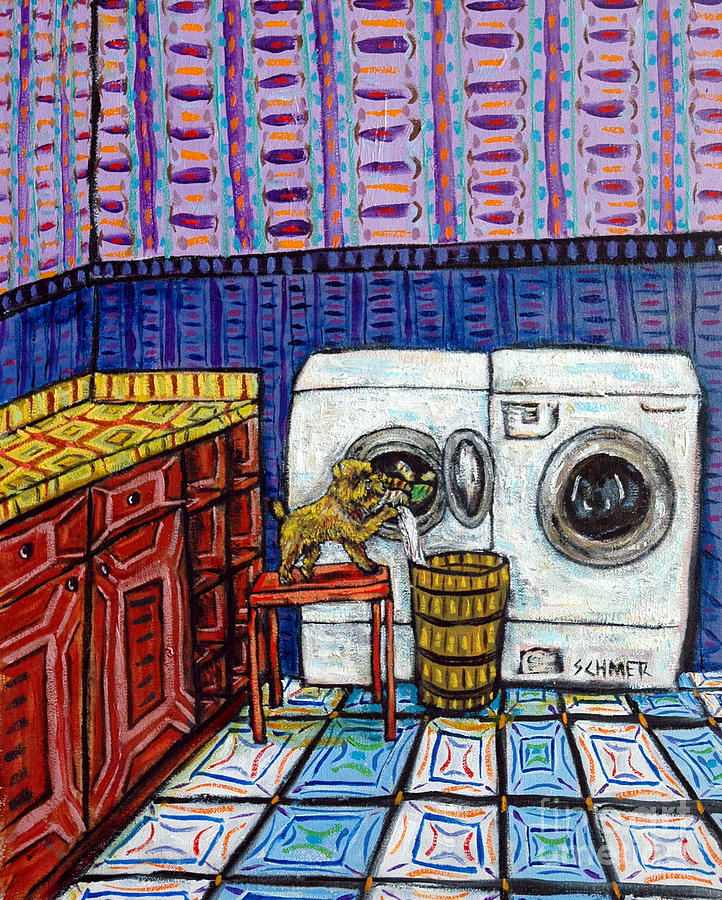 Dog Painting - Brussels Griffon Doing the Laundry by Jay  Schmetz