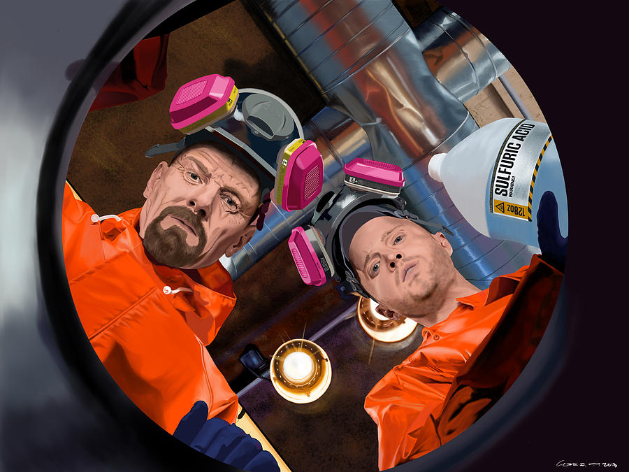 Aaron Paul Digital Art - Bryan Cranston as Walter White and Aaron Paul as Jesse Pinkman @ TV serie Breaking Bad by Gabriel T Toro