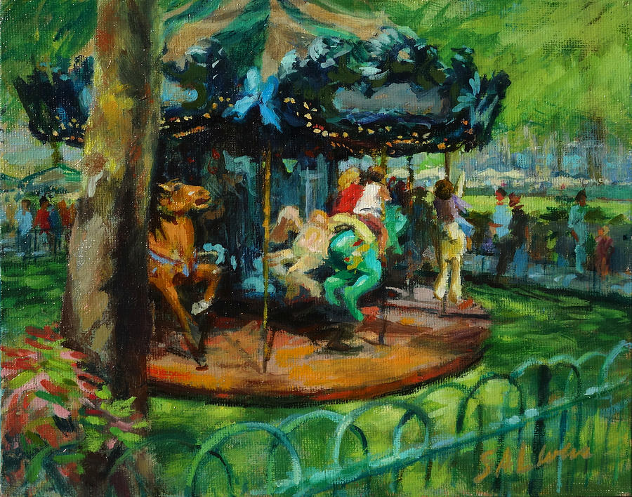 Bryant Park - The Carousel Painting by Peter Salwen