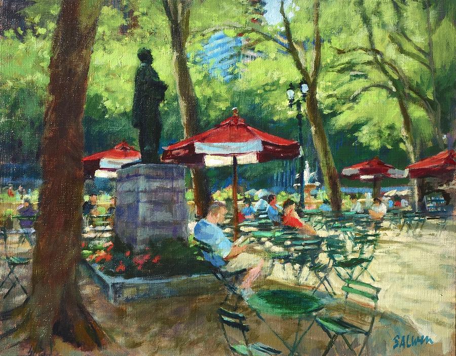 Bryant Park - The Reading Room Painting by Peter Salwen