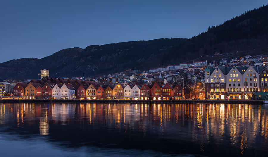 Bryggen In Bergen In Blue Hour Photograph by Anna A. Krømcke
