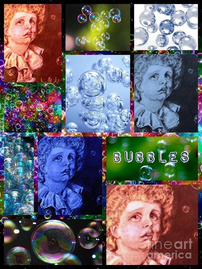 Bubbles Collage Mixed Media by Joan-Violet Stretch