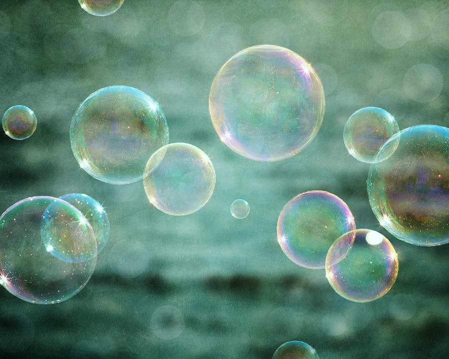 Bubbles Photograph - Bubbles in Teal and Pink by Lisa R