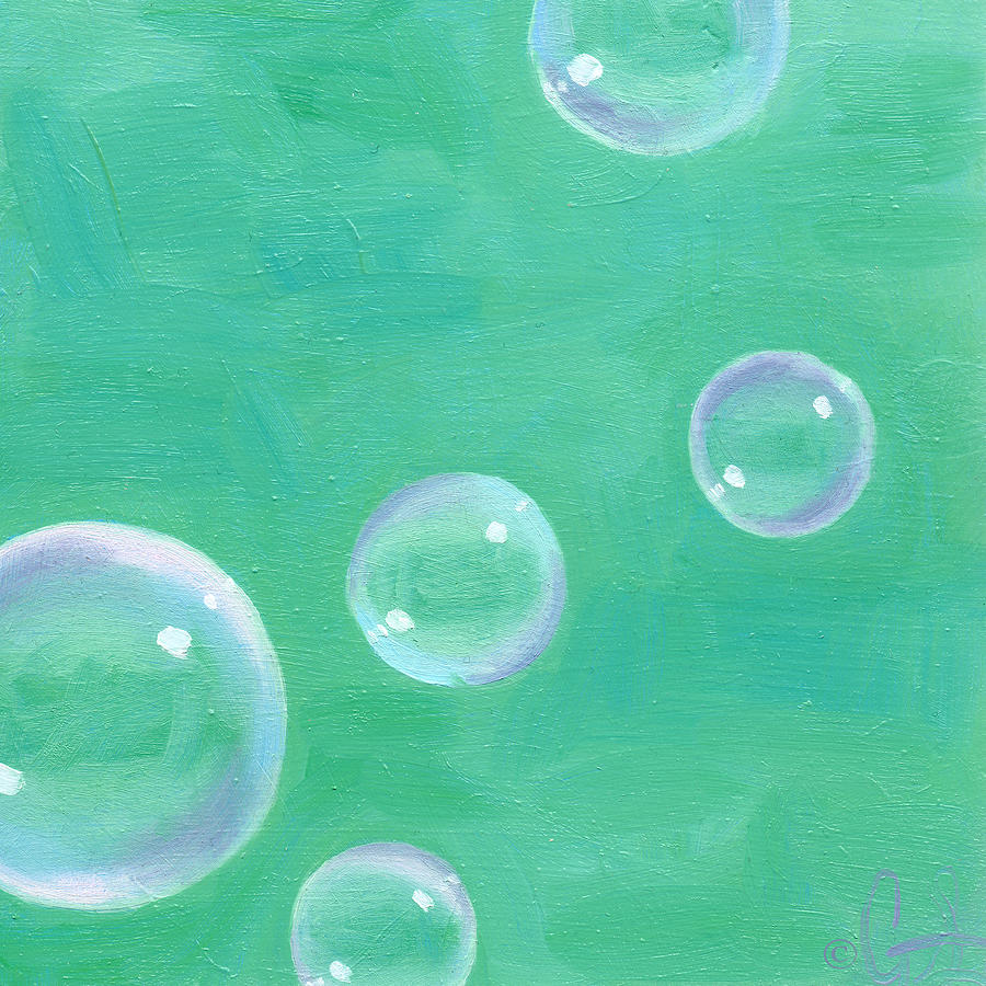 Bubbles Painting - Bubbles on Green by Guenevere Schwien