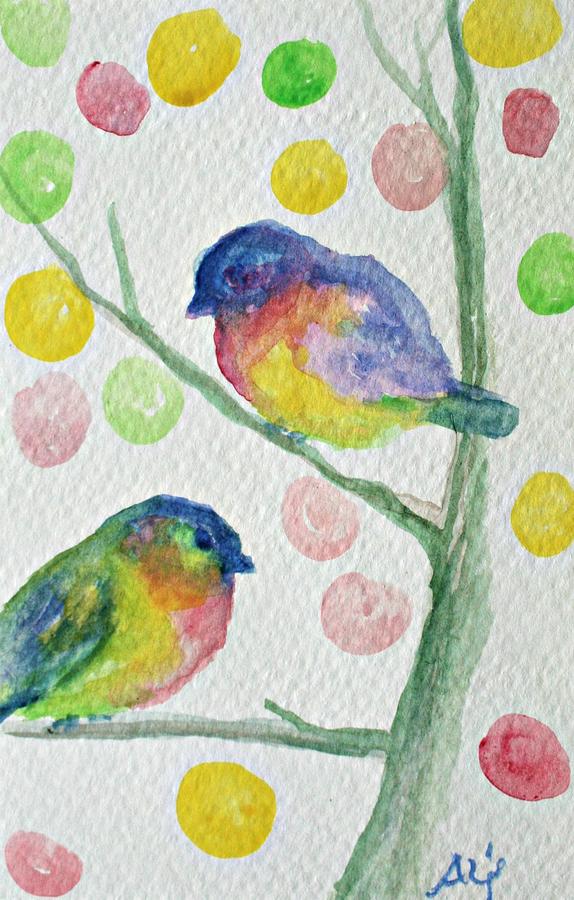 Bubbly Birds On Branch Painting by Alma Yamazaki