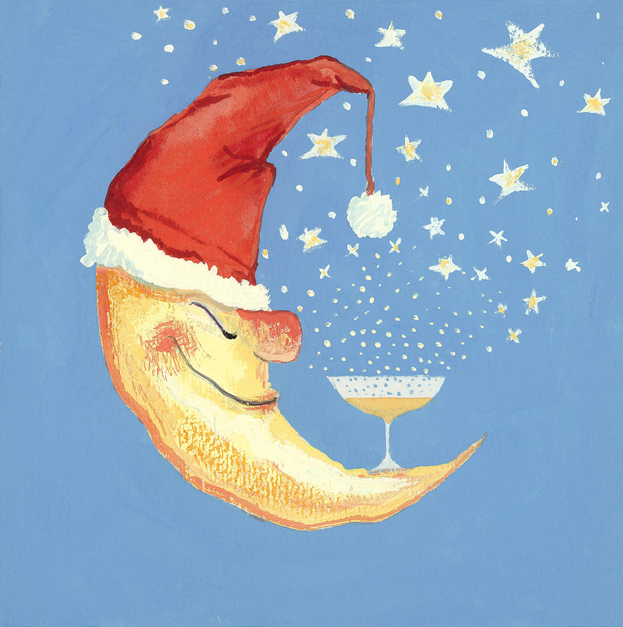 Christmas Painting - Bubbly Christmas Moon by David Cooke
