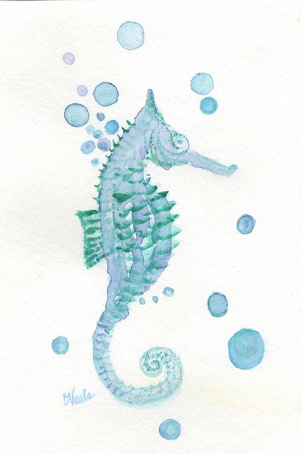 Bubbly Seahorse Painting by Bev Veals