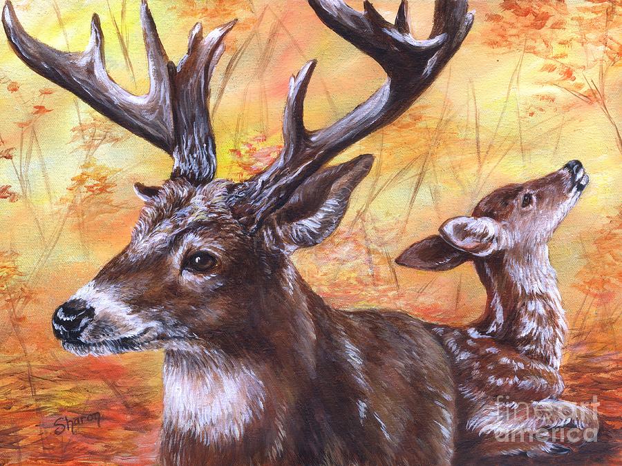 Buck and Fawn Painting by Sharon Molinaro