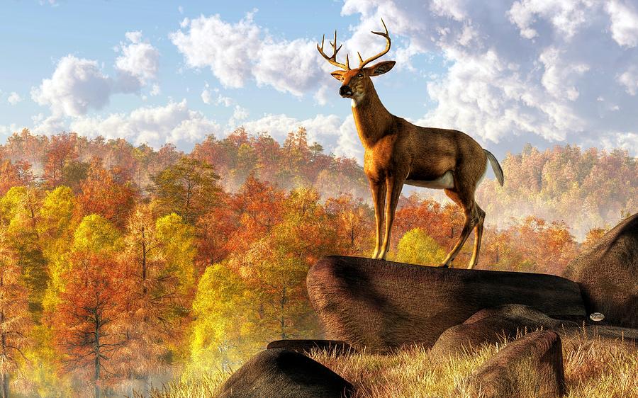 Buck Over Autumn Valley Digital Art by Daniel Eskridge