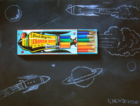 Crayon Painting - Buck Rogers Crayon Ship by K Henderson by K Henderson