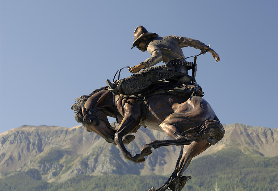 Bucking Bronco, Cowboy Bronze Photograph by Theodore Clutter