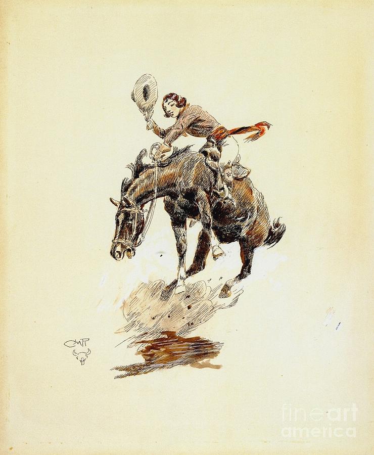 Bucking Horse and Cowgirl Painting by Thea Recuerdo