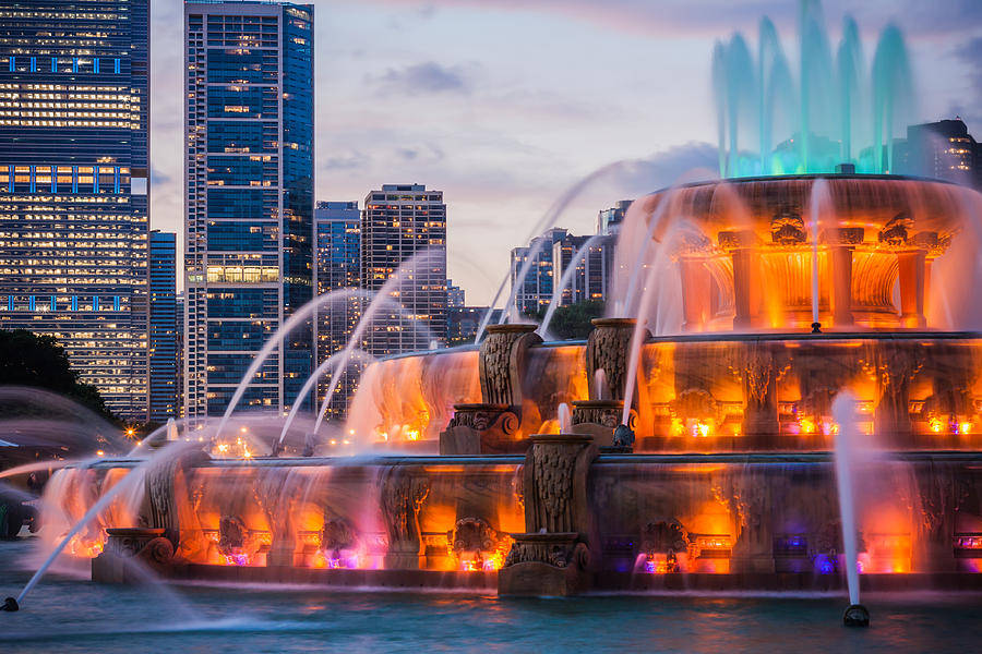 Buckingham Fountain Lit Up Photograph by Anthony Doudt