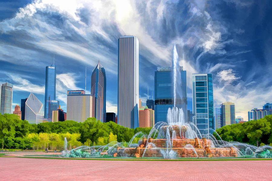 Buckingham Fountain Chicago Skyscrapers Photograph by Christopher Arndt