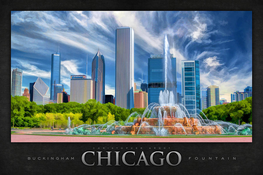 Chicago Painting - Buckingham Fountain Skyscrapers Poster by Christopher Arndt