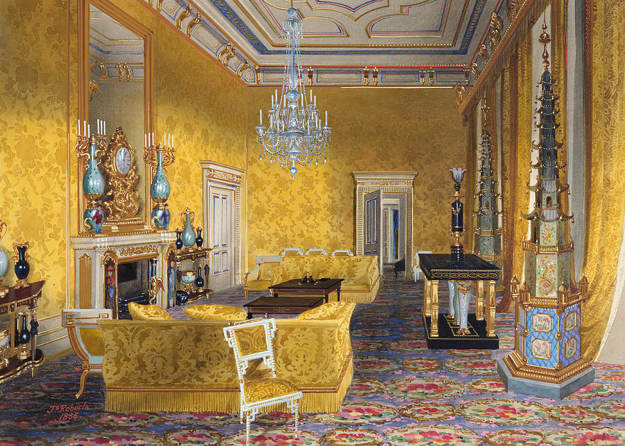 Buckingham Palace    The Yellow Drawing Room Painting by James Roberts