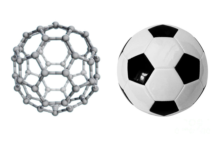 Buckyball Photograph - Buckyball And Soccer Ball, Comparison by Science Source