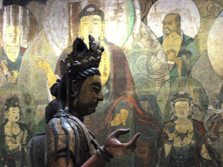 Buddah with mural Photograph by Alfred Ng