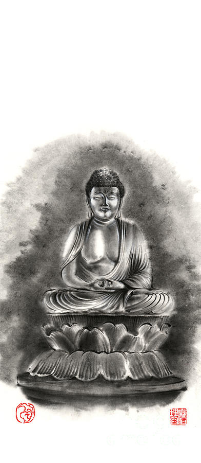 Buddha Painting - Buddha buddhist sumi-e tibetan calligraphy original ink painting artwork by Mariusz Szmerdt
