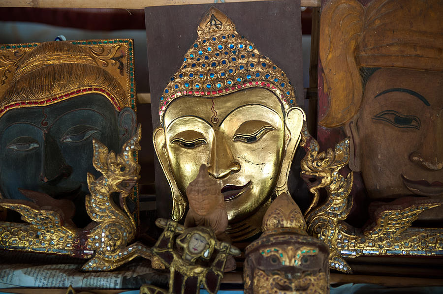 Buddha Head Handicrafts Pyrography by Judith Barath