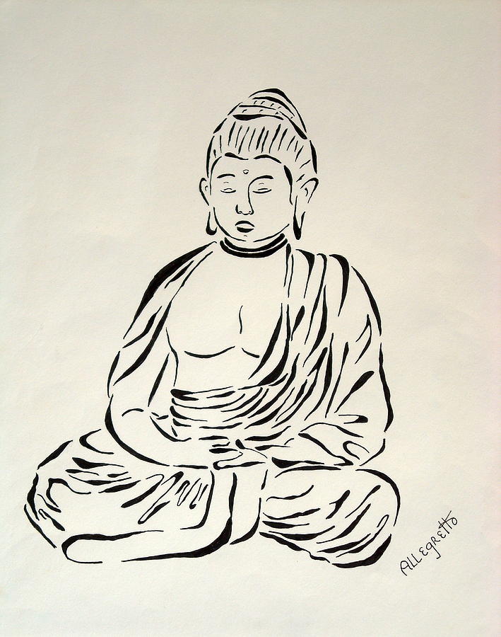 buddha black and white drawing