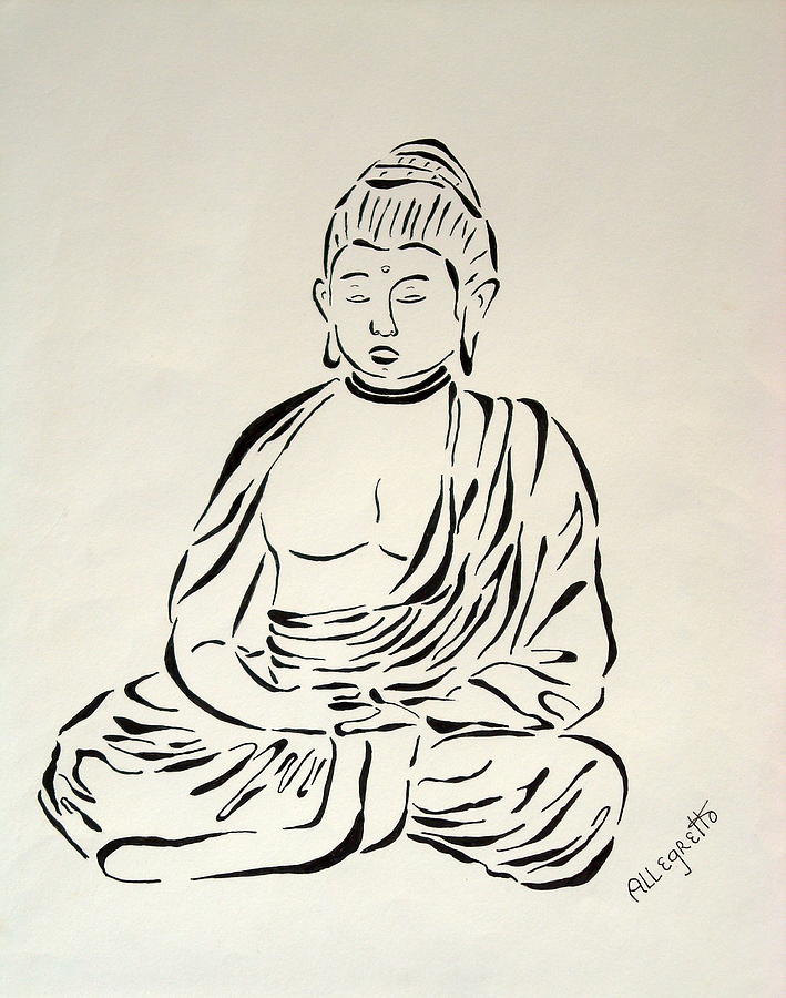 Buddha Black And White Drawing