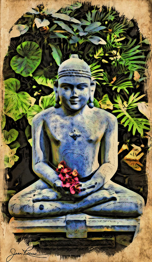 Buddha in Garden Painting by Joan Reese