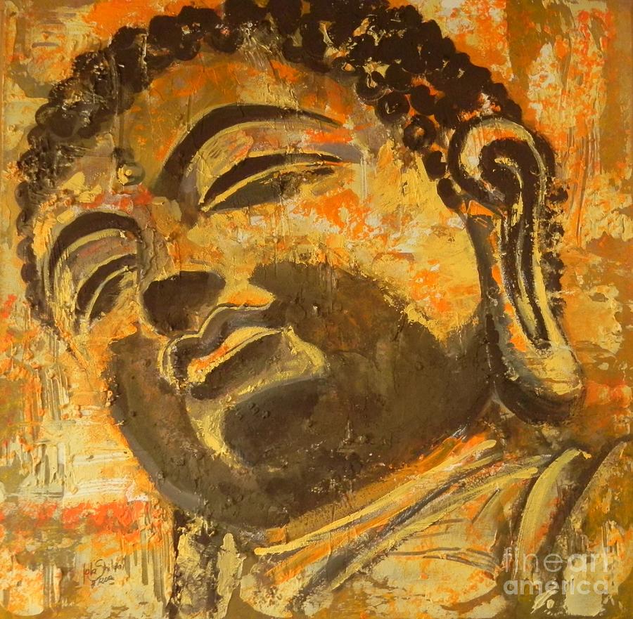 Buddha in yellow Painting by Jolanta Shiloni