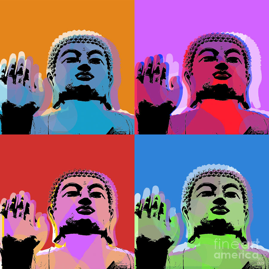 Buddha Pop Art - 4 panels Digital Art by Jean luc Comperat