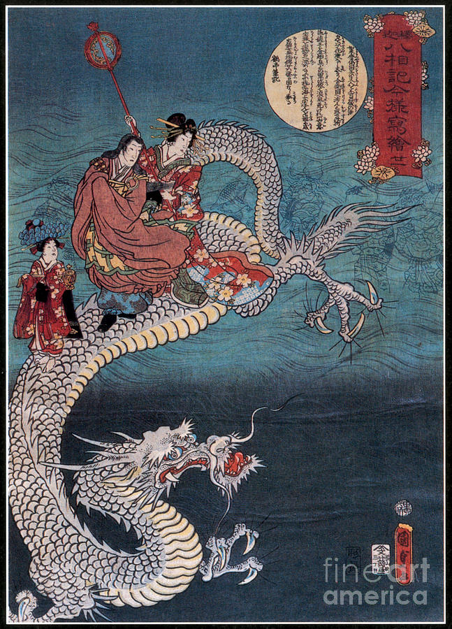 Utagawa Kunisada Photograph - Buddha Riding On Sea Dragon, 1860 by Photo Researchers