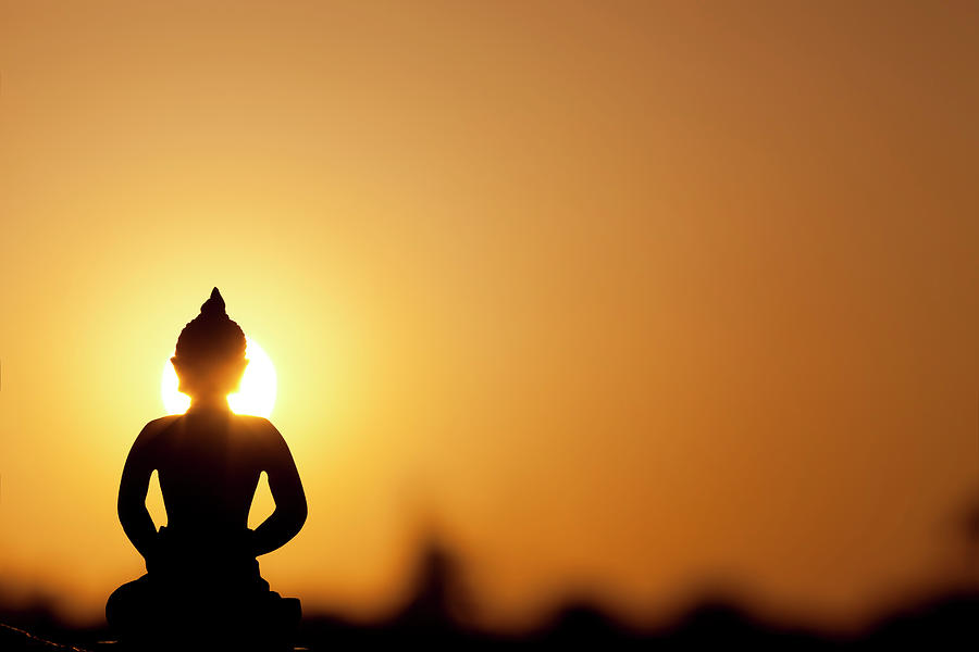 Buddha Silhouette And Real Sunrise Photograph by Dianahirsch