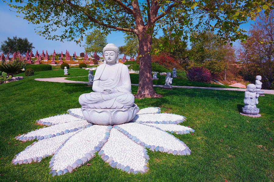 Buddha Statue - Buddhist Columbarium Rose Hills Memorial Park Whittier California Photograph by Ram Vasudev
