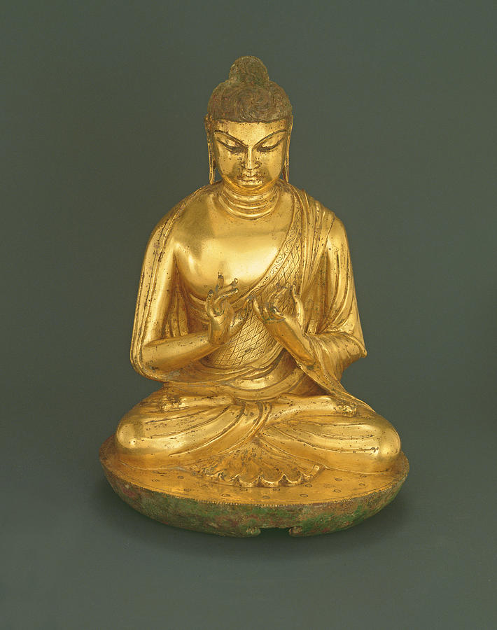 Buddha Vairocana Dari, Tang Dynasty 618-907, Early 8th Century Gilt Leaded Bronze Photograph by Chinese School