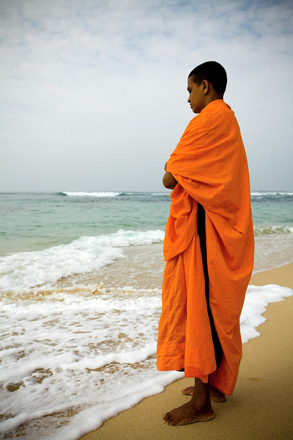 Buddhist Monk Sri Lanka Beach Photograph by Laughingmango
