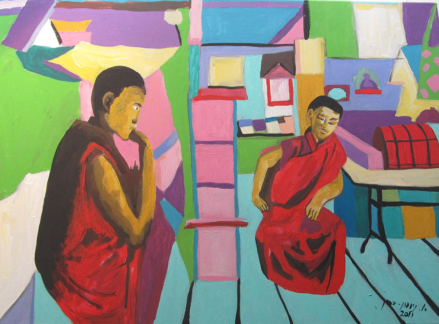 Buddhist Monks Painting by Esther Newman-Cohen