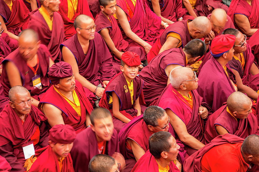 Crowd Photograph - Buddhist Monks Hemis Monastery Indus by Peter Adams