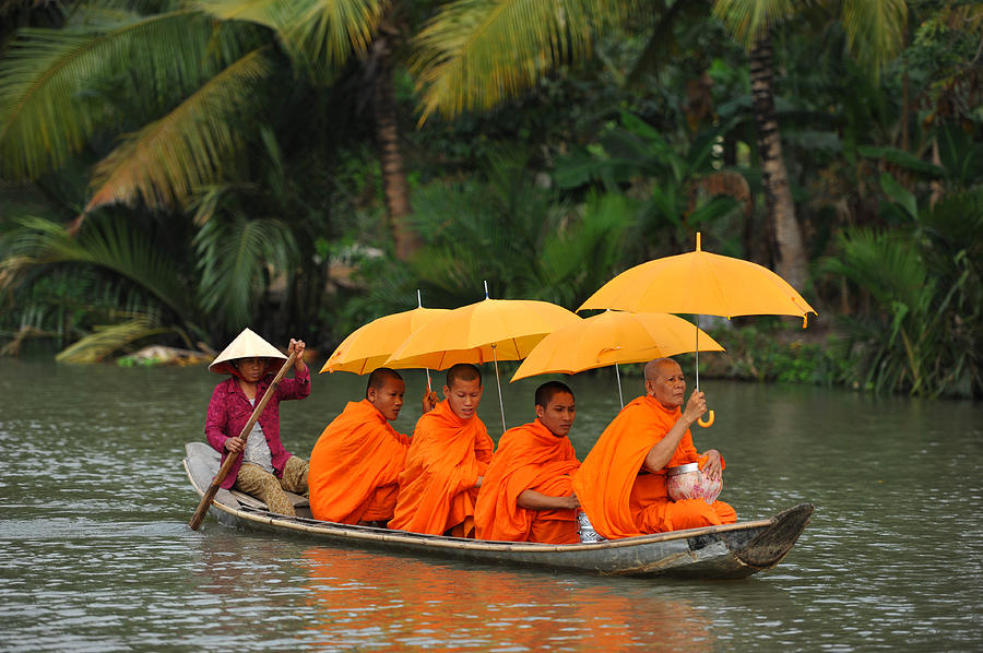 Buddhist Monks in Mekong river Photograph by Dung Ma