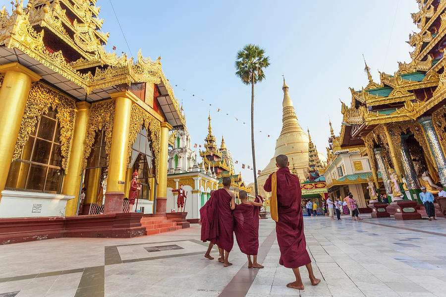 Buddhist Monks, The Great Golden Stupa Photograph by Peter Adams