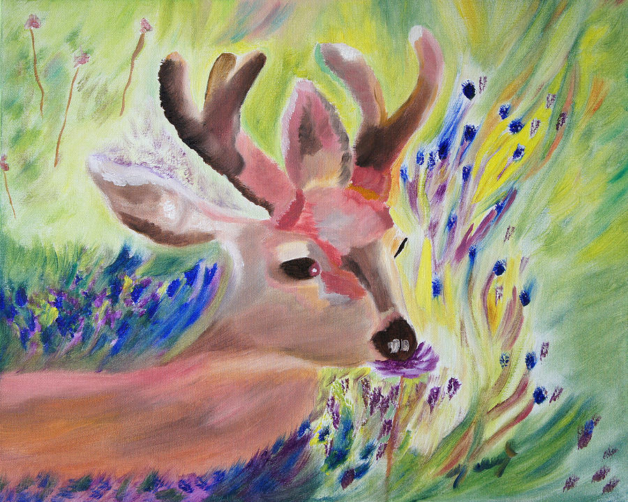 Deer Painting - Budding Fields by Meryl Goudey