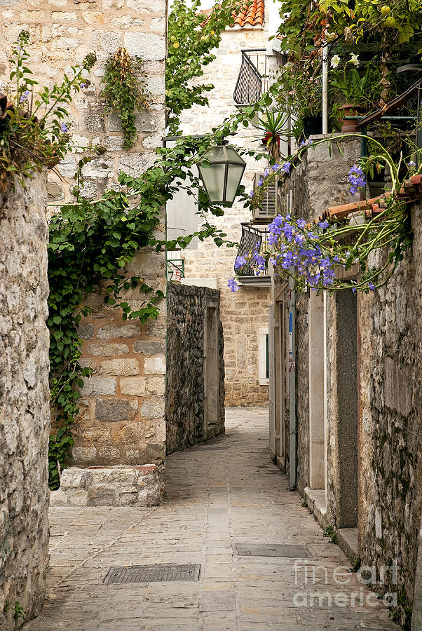 Architecture Photograph - Budva Old Town Cobbled Street In Montenegro by JM Travel Photography