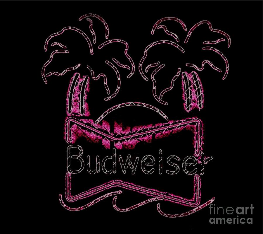 Budweiser Palm Trees in Neon Edited Photograph by Kelly Awad