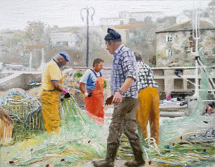 Galicia Painting - Bueu fishermans Galicia by Juan Carvajal