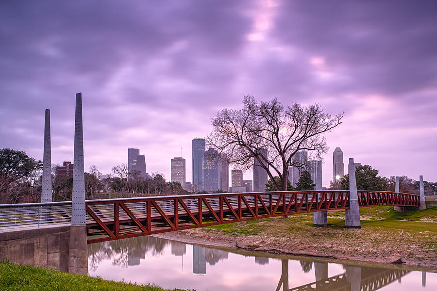 Buffalo Bayou Carruth Bridge And Downtown Houston Skyline Photograph by ...