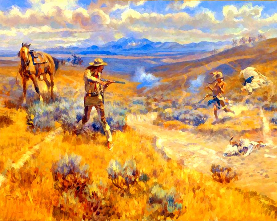 Charles Marion Russell Digital Art - Buffalo Bills Duel With Yellowhand by Charles Russell