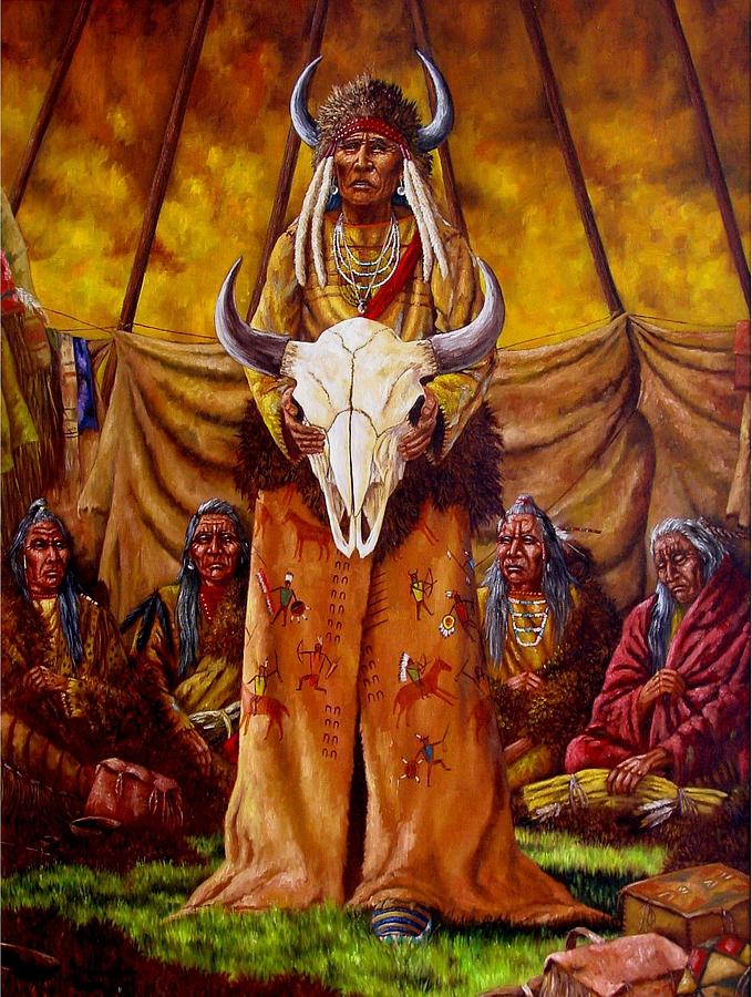 Cowboys And Indians Painting - Buffalo Council by Jeroem Vogschmidt
