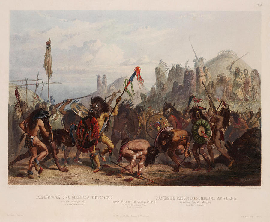 Karl Bodmer Drawing - Buffalo dance of the Mandan Indians by Karl Bodmer
