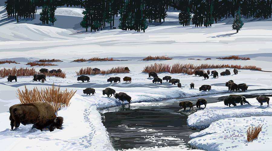 Buffalo Ford Winter Painting by Pam Little