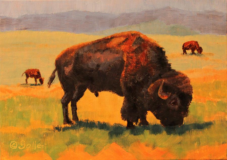 Buffalo Grazing Painting by Ruth Soller